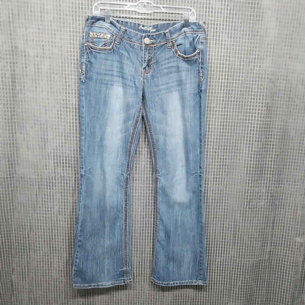 Amethyst Women Jeans Bootcut Embroidered Sequin Pockets Size 13 Blue
